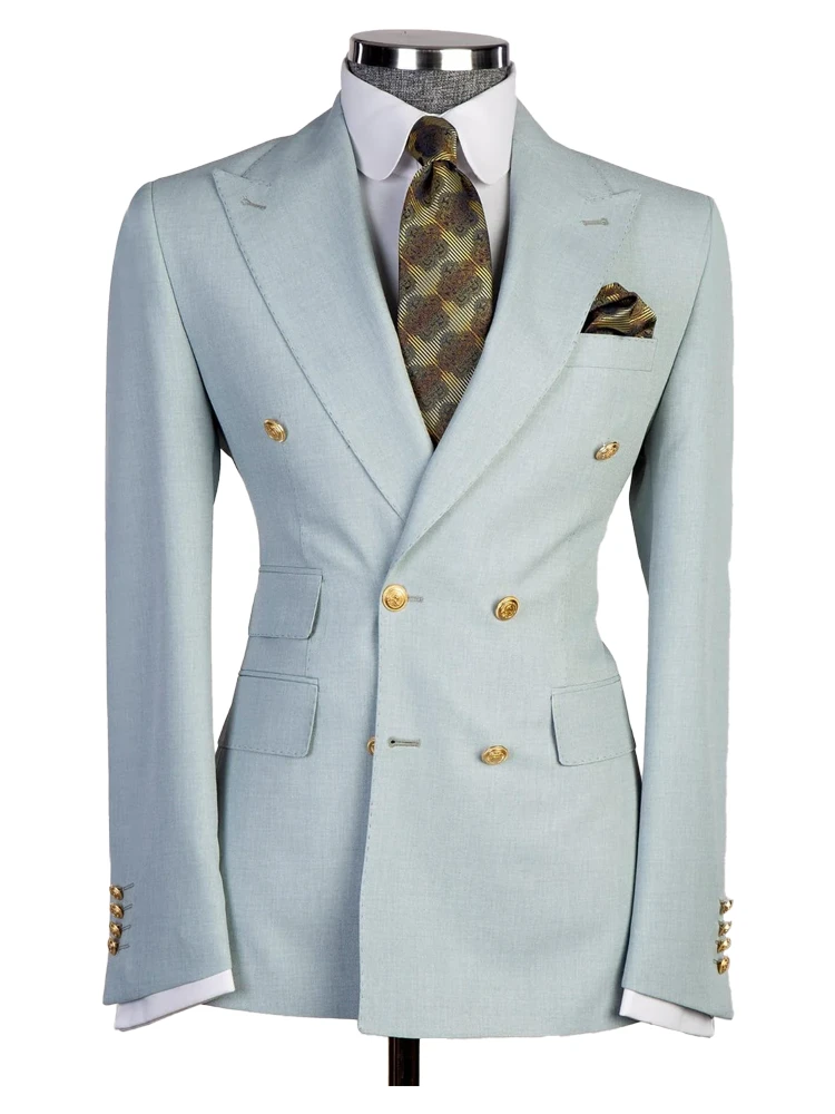 Fashion Blue Western Suits for Wedding Double Breasted with Peaked Lapel main image 1